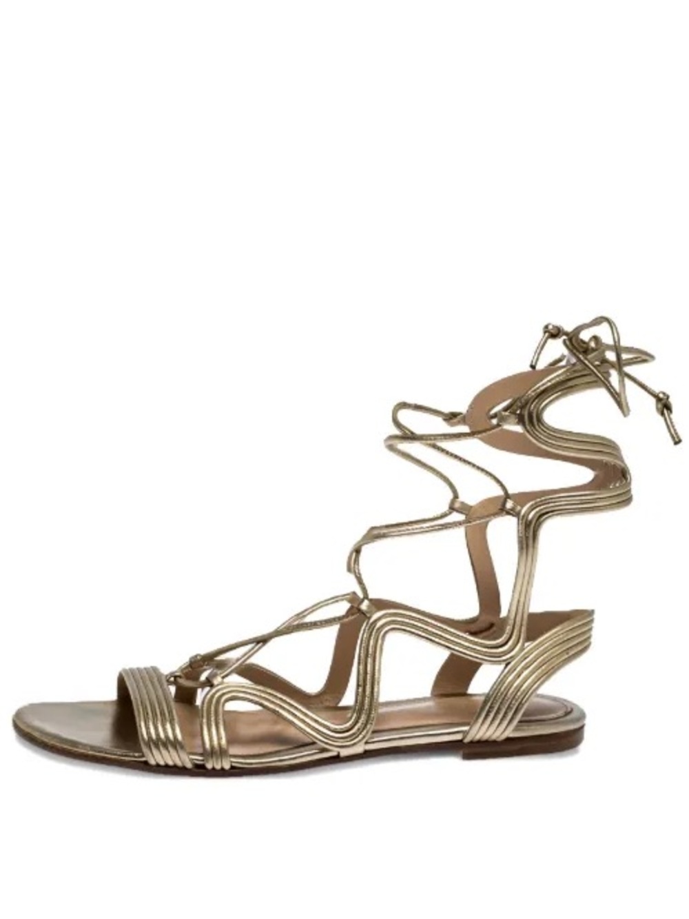 Gianvito Rossi Inspired Grigiarancio Gold Metallic Lace Tie Up Tassel Sandals 37 - Picture 2 of 10